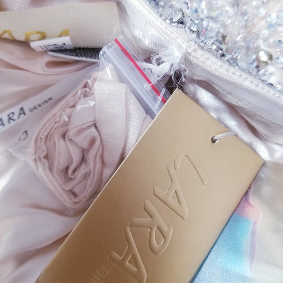 LARA Designs Rhinestones Jeweled Beads Embellished Champagne Mini Dress - Picture 11 of 15